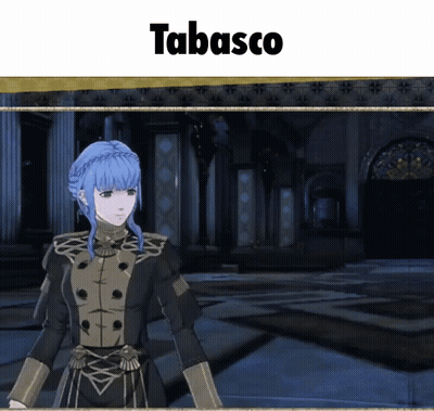 A Woman With Blue Hair Is Standing In Front Of A Sign That Says Tabasco On It GIF