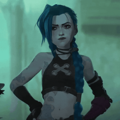 A Woman With Blue Hair Is Wearing A Black Crop Top With A Cross On It GIF