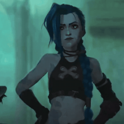 A Woman With Blue Hair Is Wearing A Black Crop Top With A Skull On It . GIF