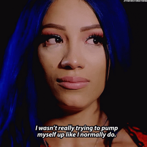 A Woman With Blue Hair Says " I Wasn 'T Really Trying To Pump Myself Up Like I Normally Do . " GIF