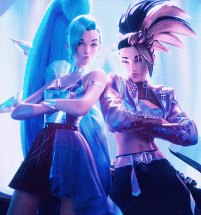 A Woman With Blue Hair Stands Next To A Man With Purple Hair GIF