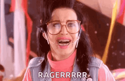 A Woman With Braces On Her Teeth And Glasses Is Making A Funny Face . GIF