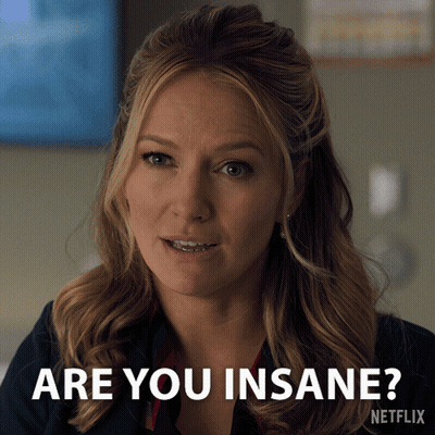 A Woman With Braces On Her Teeth Is Asking If She Is Insane GIF