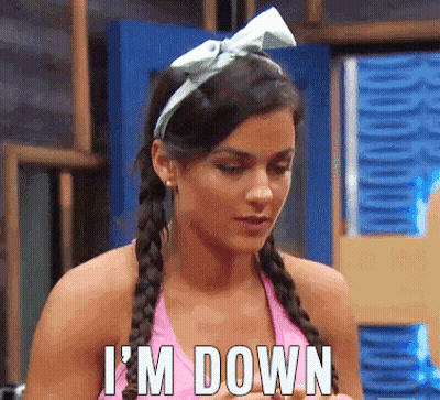 A Woman With Braids And A Headband Is Saying I 'M Down GIF