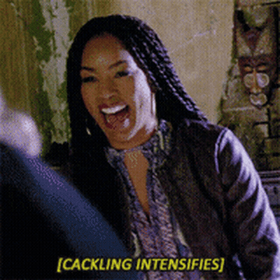 a woman with braids is laughing with the words cackling intensifies below her