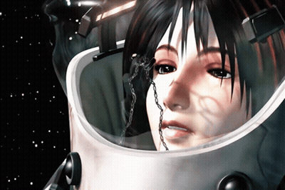 A Woman With Chains Around Her Neck Is Wearing A Space Suit GIF