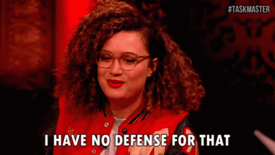A Woman With Curly Hair And Glasses Says I Have No Defense For That GIF