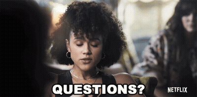 A Woman With Curly Hair Says " Questions " In A Netflix Advertisement GIF