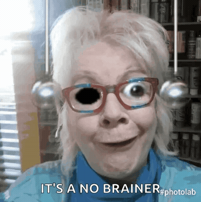 a woman with glasses and a black eye says it 's a no brainer #photolab