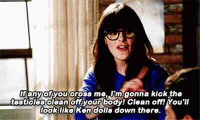 A Woman With Glasses Says If Any Of You Cross Me I 'M Gonna Kick The Testicles GIF