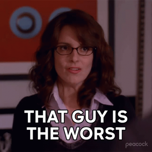 A Woman With Glasses Says That Guy Is The Worst On Peacock GIF