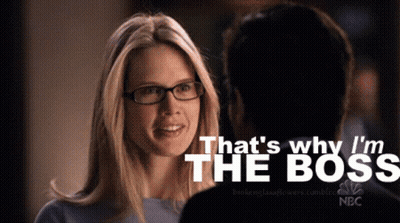 A Woman With Glasses Says That 'S Why I 'M The Boss While Looking At A Man GIF