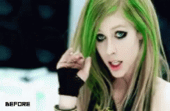 A Woman With Green Hair Has The Word Before Written Below Her GIF