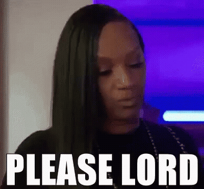 A Woman With Green Hair Is Making A Funny Face And Saying `` Please Lord '' . GIF
