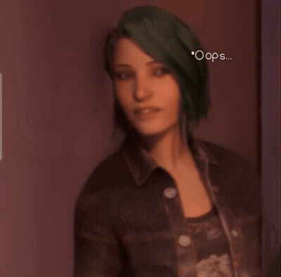 A Woman With Green Hair Says Oops In A Blurred Image GIF
