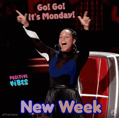 A Woman With Her Arms In The Air Says Go Go It 'S Monday GIF