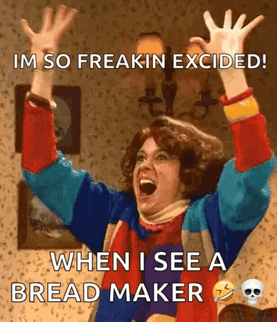 A Woman With Her Arms In The Air With The Caption Im So Freakin Excited GIF