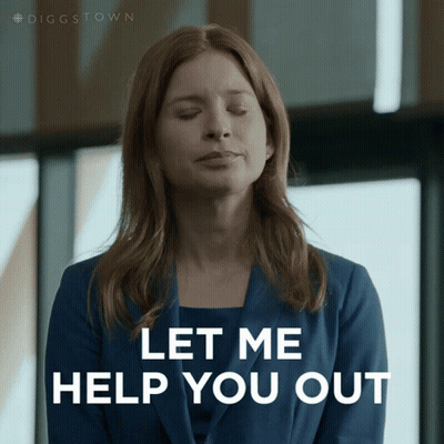 A Woman With Her Eyes Closed And The Words Let Me Help You Out Below Her GIF