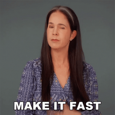 A Woman With Her Eyes Closed And The Words Make It Fast Behind Her GIF