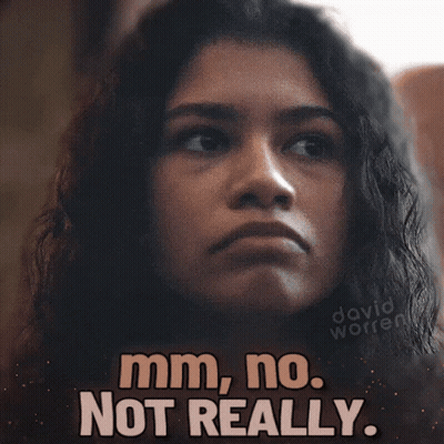 A Woman With Her Eyes Closed And The Words Mm No Not Really On Her Face GIF