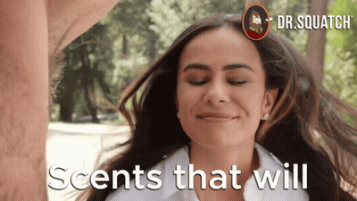 A Woman With Her Eyes Closed And The Words Scents That Will GIF