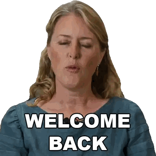 A Woman With Her Eyes Closed And The Words Welcome Back On Her Shirt Sticker