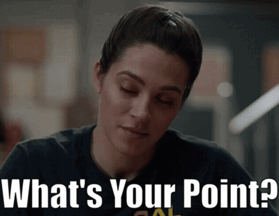 A Woman With Her Eyes Closed And The Words What 'S Your Point Behind Her GIF