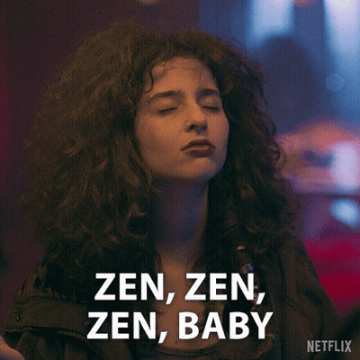 A Woman With Her Eyes Closed And The Words Zen Zen Zen Baby On The Bottom GIF