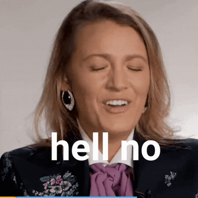A Woman With Her Eyes Closed Has The Word Hell No Written On Her Face GIF