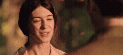 A Woman With Her Eyes Closed Looks At A Man With His Eyes Closed GIF