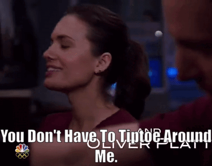 A Woman With Her Eyes Closed Says You Don T Have To Tiptoe Around Me GIF