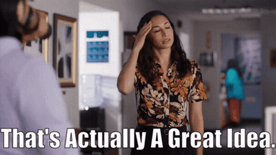 A Woman With Her Hand On Her Forehead And The Words That 'S Actually A Great Idea Above Her GIF