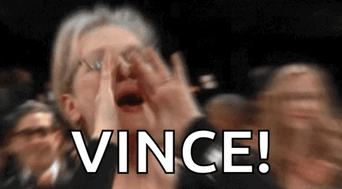 A Woman With Her Mouth Open And The Word Vince On The Bottom GIF