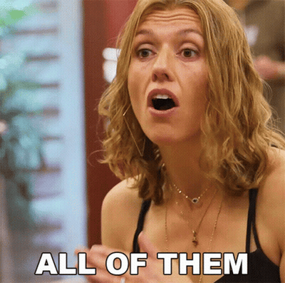 A Woman With Her Mouth Open And The Words All Of Them Behind Her GIF