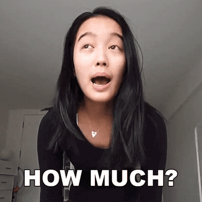 A Woman With Her Mouth Open And The Words How Much Behind Her GIF