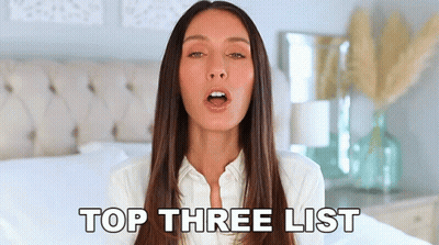 A Woman With Her Mouth Open And The Words Top Three List Written Above Her GIF