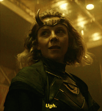 A Woman With Horns On Her Head Has The Word Ugh On Her Chest GIF