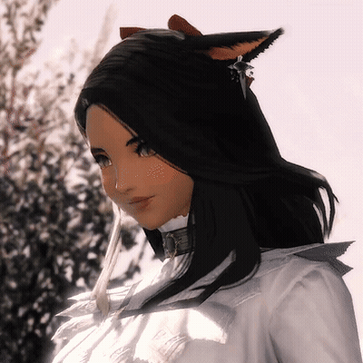 A Woman With Long Black Hair And Cat Ears On Her Head GIF
