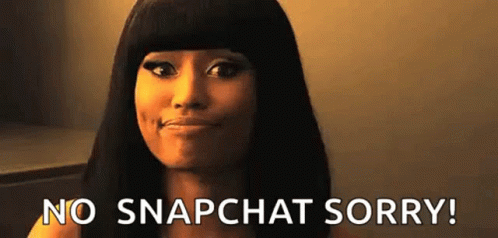 A Woman With Long Black Hair Is Making A Face And Saying `` No Snapchat Sorry ! '' GIF
