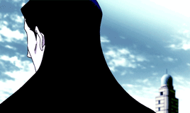 A Woman With Long Black Hair Stands In Front Of A Blue Sky GIF