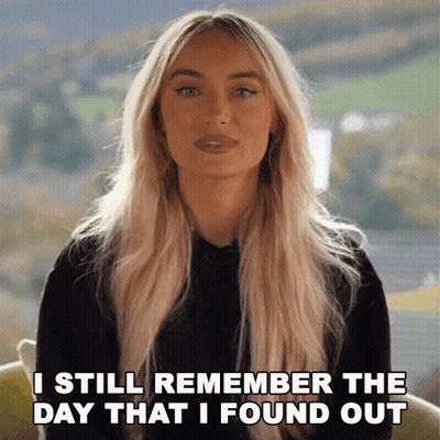 A Woman With Long Blonde Hair Is Saying " I Still Remember The Day That I Found Out " GIF