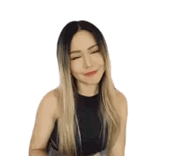 A Woman With Long Blonde Hair Is Wearing A Black Tank Top . Sticker
