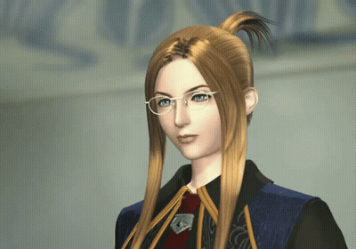 A Woman With Long Blonde Hair Wearing Glasses And A Blue Jacket GIF