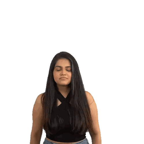 A Woman With Long Hair Is Shrugging Her Shoulders And Making A Funny Face Sticker