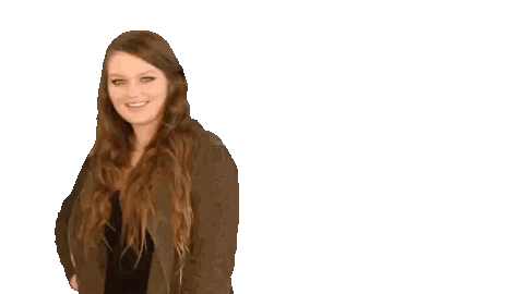 A Woman With Long Hair Is Smiling And Holding Her Hair Sticker