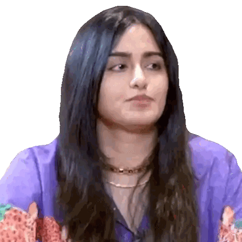 A Woman With Long Hair Is Wearing A Purple Shirt And A Necklace Sticker
