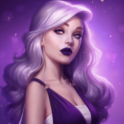A Woman With Long Purple Hair And Purple Lipstick GIF