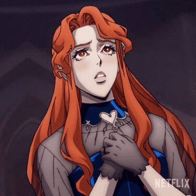 A Woman With Long Red Hair And A Heart On Her Chest Is A Netflix Character GIF