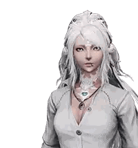 A Woman With Long White Hair Is Wearing A White Jacket And A Necklace Sticker