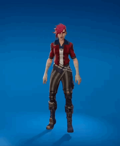A Woman With Pink Hair Is Standing With Her Arms Outstretched In Front Of A Blue Background GIF